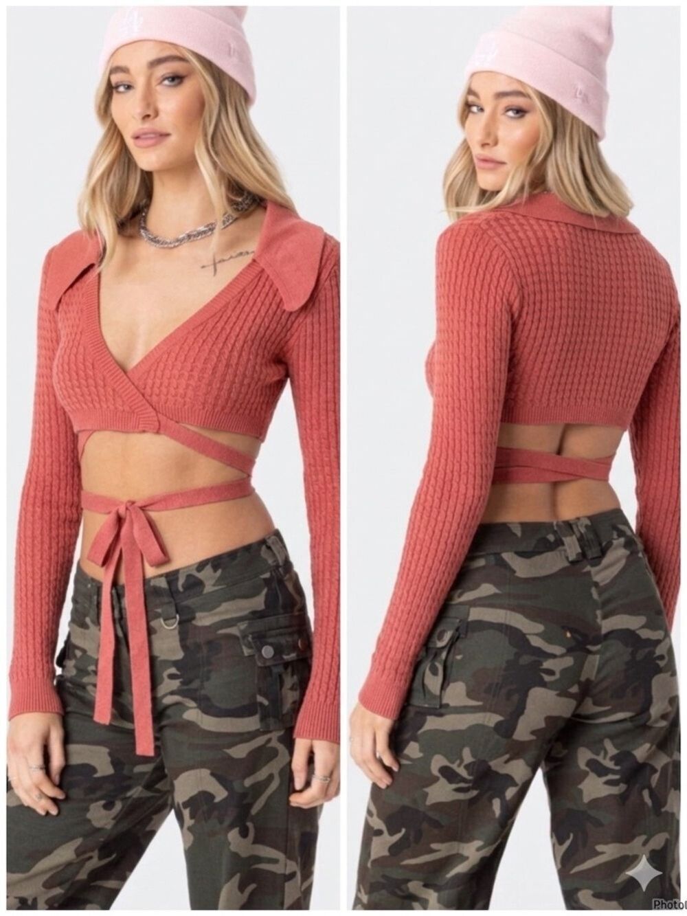 Danielle Bernstein We Wore What Wrap Knit Top Size Small Dusty Rose
